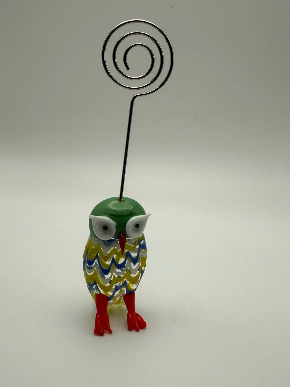Glass Owl Picture Photo Photograph or Memo Holder Stand Retro Colorful Murano